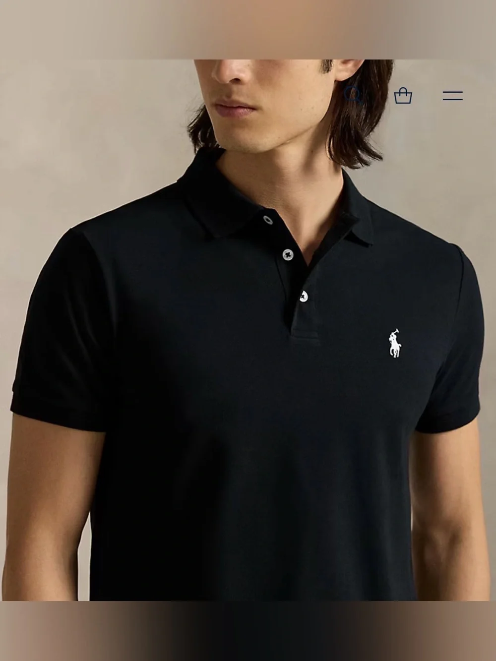 Polo Ralph Lauren Custom Slim Fit Stretch Mesh Polo Shirt Black white logo LG